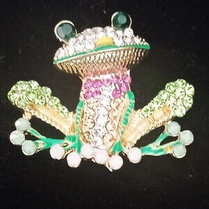 Rhinestone Frog Brooch
